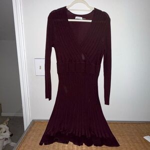 Calvin Klein Deep Burgundy Long Sleeve Dress